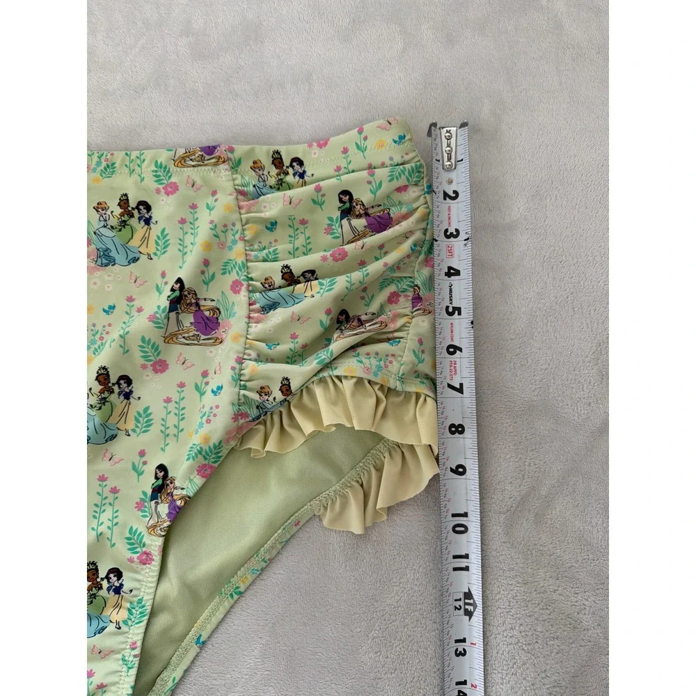Disney Hot Topic Princess Floral Ruffle High Waisted Bikini Set Green Yellow